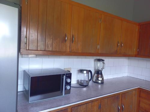 cocina con microondas y licuadora en una encimera en TPOKAY Self Catering Holiday Home, en Pietermaritzburg