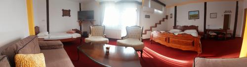 a living room with a bed and a couch at Hotel Garten in Slavonski Brod