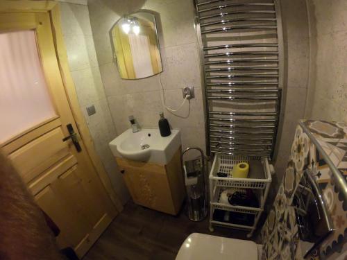 a small bathroom with a toilet and a sink at Apartamenty Koniaków in Koniaków