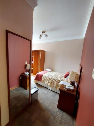 a bedroom with a bed and a large mirror at Hotel Boutique Vivenzo in La Paz