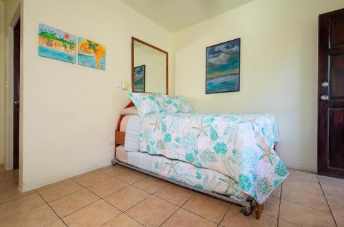 a bedroom with a bed and a mirror on the wall at Hotel Diversion Tropical in Brasilito
