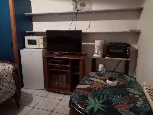 sala de estar con TV y microondas en chambre meublée en Champigneulles