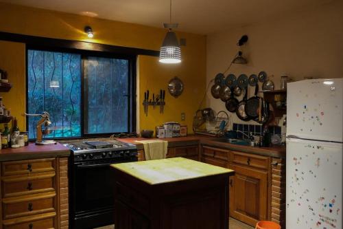 uma cozinha com um fogão e um frigorífico em La casa de Buenavista. 