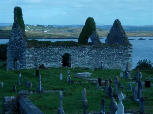 a group of gravestones in a field next to the water at Channel View Bed & Breakfast in Baltimore