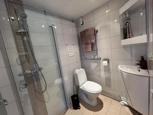 Koupelna v ubytování Gammelgården Guesthouse