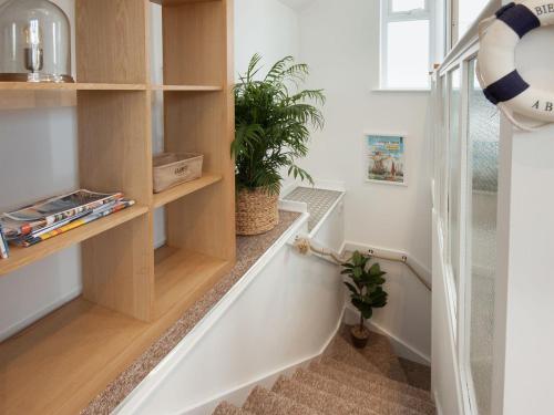 a hallway with wooden shelves and a plant at College View 2 Upper in Kingswear