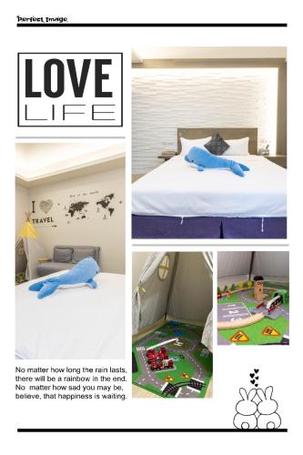 a collage of pictures of a bedroom with a bed at Whale Yan Homestay in Toucheng