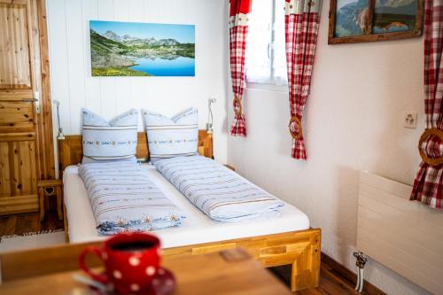 a bed with pillows on it in a room at Bnbetschart in Muotathal