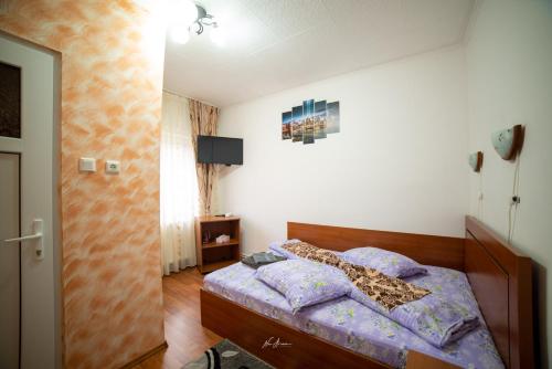 a small bedroom with a bed in a room at Casa Cosmina Arieseni in Arieşeni