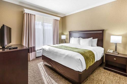 a hotel room with a large bed and a television at Comfort Suites Texas Ave in College Station