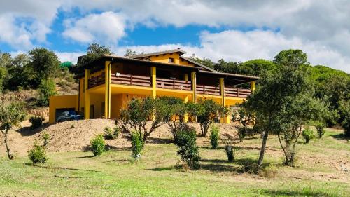 una casa en una colina con árboles delante de ella en Coru & Bentu en Fluminimaggiore