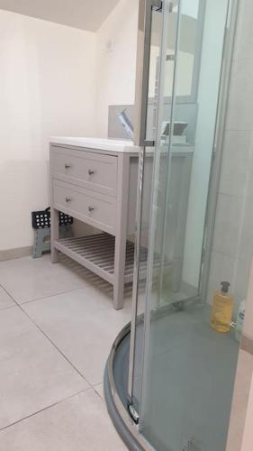 une salle de bain avec un lavabo et un miroir dans l'établissement La Chouette-Appartement, à Gérardmer