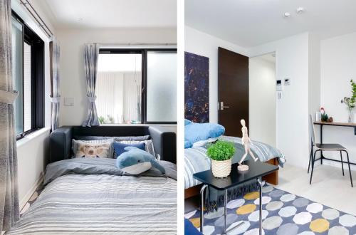 a bedroom with a bed and a room with a window at japan house shinkoiwa in Tokyo