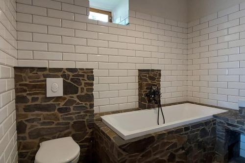a bathroom with a bath tub and a toilet at degustační dům in Babice