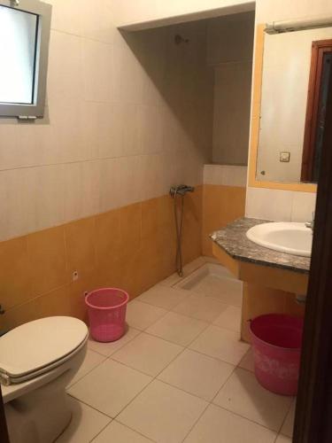 a bathroom with a toilet and a sink and a mirror at Residence Mediterranee in Martil