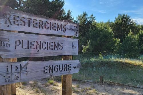 a wooden sign with the names of different signs at Seaside_albatross in Ķesterciems