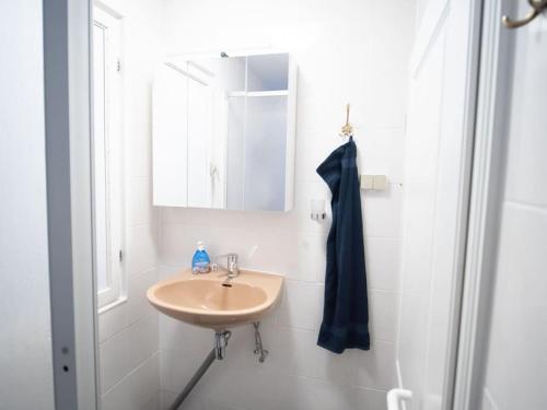 a bathroom with a sink and a mirror at Apartment Buckow in Buckow