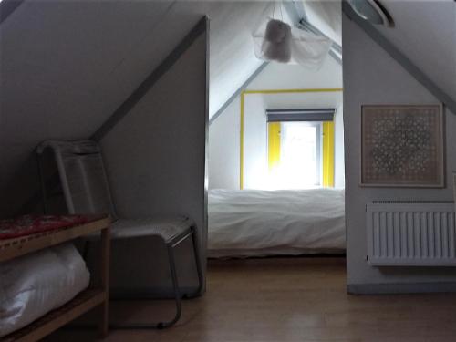 1 dormitorio con cama y ventana. en Klein Ni'jenhoes en Winterswijk