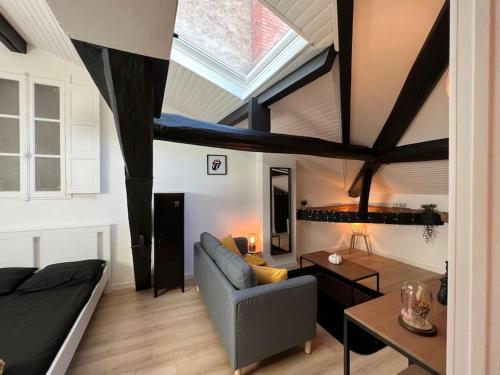 - un salon avec un canapé et une lucarne dans l'établissement Le Germinal - Studio climatisé calme proche du métro, à Toulouse