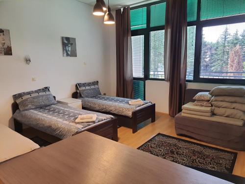 uma sala de estar com dois sofás e uma mesa em Felix Apartment em Zlatibor