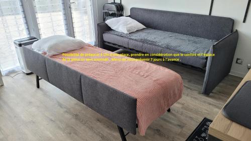a bed and a couch in a room at Update Location in Lanester