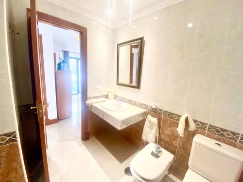 La salle de bains est pourvue d'un lavabo, de toilettes et d'un miroir. dans l'établissement Casa Inma. Espacio y confort en Arrecife, à Arrecife