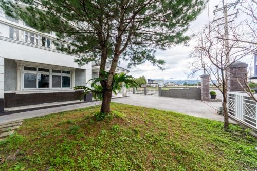 a tree in the yard of a house at Romatic Venice Homestay in Luodong
