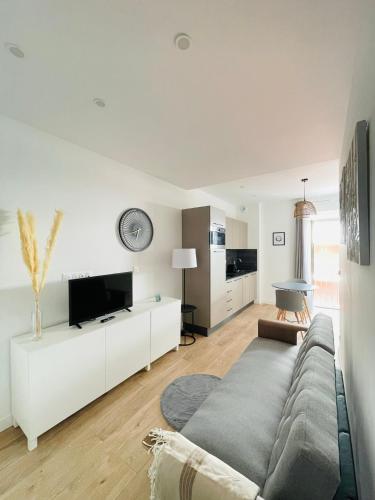 un salon avec un canapé et une télévision dans l'établissement F1 neuf TURCKHEIM TUR102, à Cannes