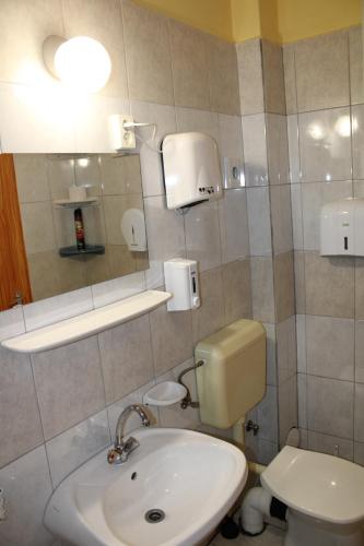 a bathroom with a sink and a toilet at Varga Vendégház in Tótszerdahely
