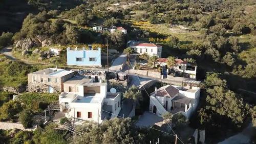 an aerial view of a house on a hill at Soubassis House in Elíka