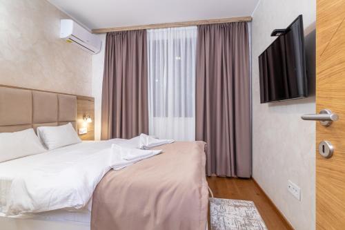 ein Hotelzimmer mit einem Bett und einem TV in der Unterkunft Apartman Aleksandar in Zlatibor