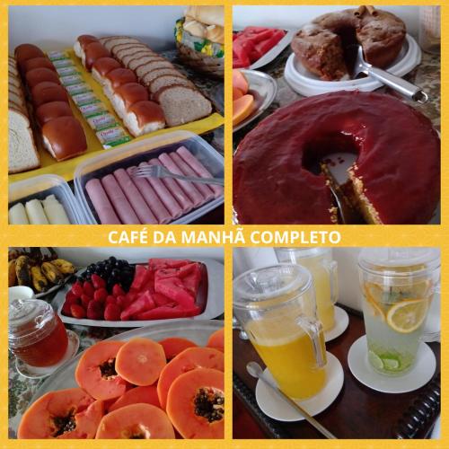 een collage van verschillende foto's van eten en drinken bij Pousada Canto da Paz in Petrópolis