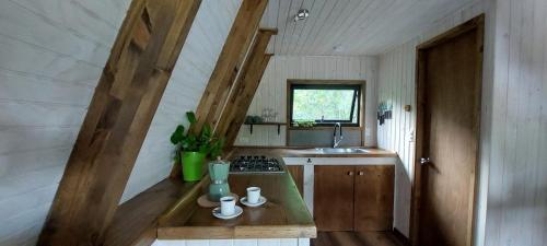 una pequeña cocina con encimera y fregadero en Molco Alpina, en Molco