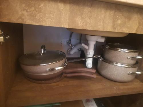 a kitchen with a sink and a pot and pans at Golden Mountain A75 NLux Milmari in Kopaonik