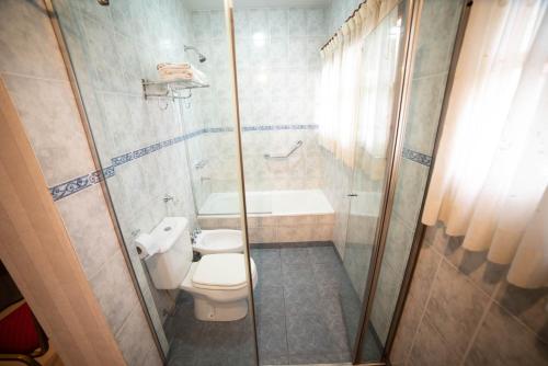 a bathroom with a toilet and a bath tub at El Prado in Neuquén