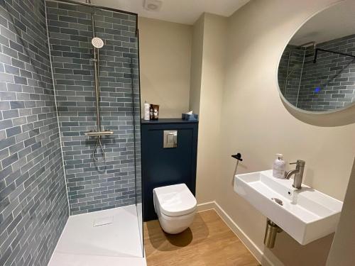 a bathroom with a toilet and a sink at Full Moon Inn Rudge in Frome