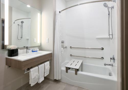 a bathroom with a sink and a tub and a shower at Holiday Inn Express & Suites North Dallas at Preston, an IHG Hotel in Dallas
