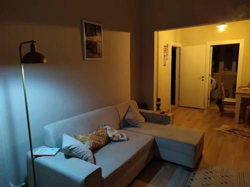 - un salon avec un canapé et une lampe dans l'établissement Private Room in Istanbul 19, à Istanbul