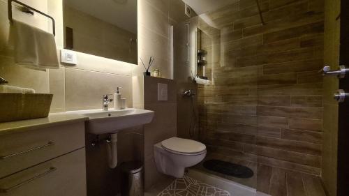 a bathroom with a toilet and a sink and a shower at Palace 15 in Zlatibor
