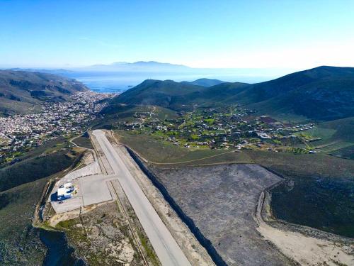 an aerial view of a town on a mountain at Alkyonis Apartments in Panormos Kalymnos