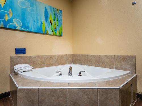 a large bath tub in a bathroom with a painting at Microtel Inn and Suites Ocala in Ocala