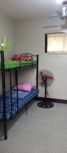 a room with three bunk beds and a fan at The Plant House in Iloilo City 12Pax in Iloilo City
