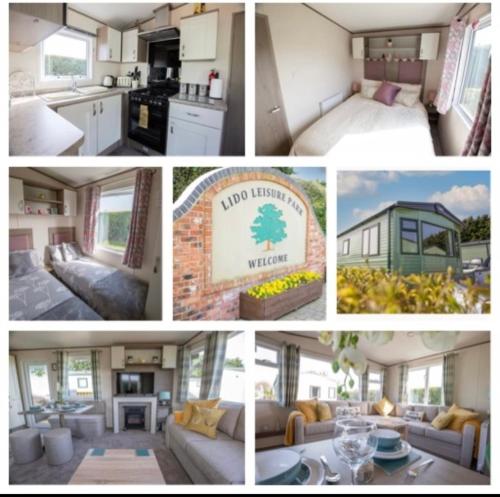 uma colagem de fotos de uma cozinha e uma sala de estar em Pepper Pot Lodge em Knaresborough
