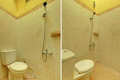 2 Bilder eines Badezimmers mit WC und Dusche in der Unterkunft OYO 92067 Sekar Gadung Homestay Syariah in Yogyakarta