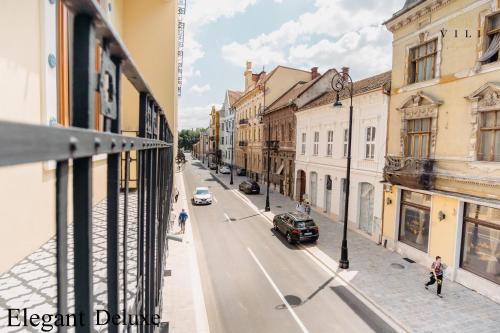 a view of a city street from a building at Vili Apartments in Oradea
