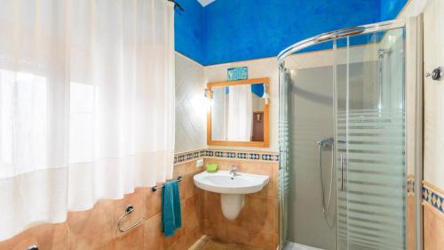 a bathroom with a sink and a shower at Villamada El Real de la Jara by Ruralidays in El Real de la Jara