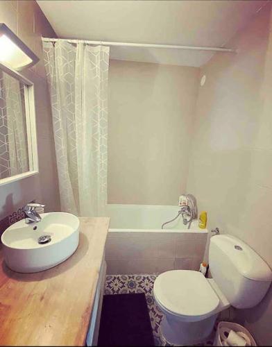 une salle de bain avec des toilettes blanches et un lavabo dans l'établissement Coup de Cœur à Colmar Centre avec Parking, à Colmar