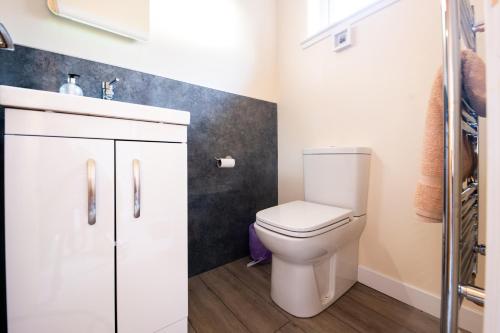 a bathroom with a toilet and a sink at Silverbridge Lodge in Garve