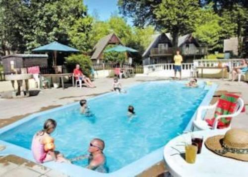 a group of people in a swimming pool at 3 Bedroom Lodge with hot tub on lovely quiet holiday park in Cornwall in Gunnislake
