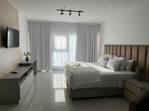 a bedroom with a large bed and a television at 25 homeApart in Encarnación